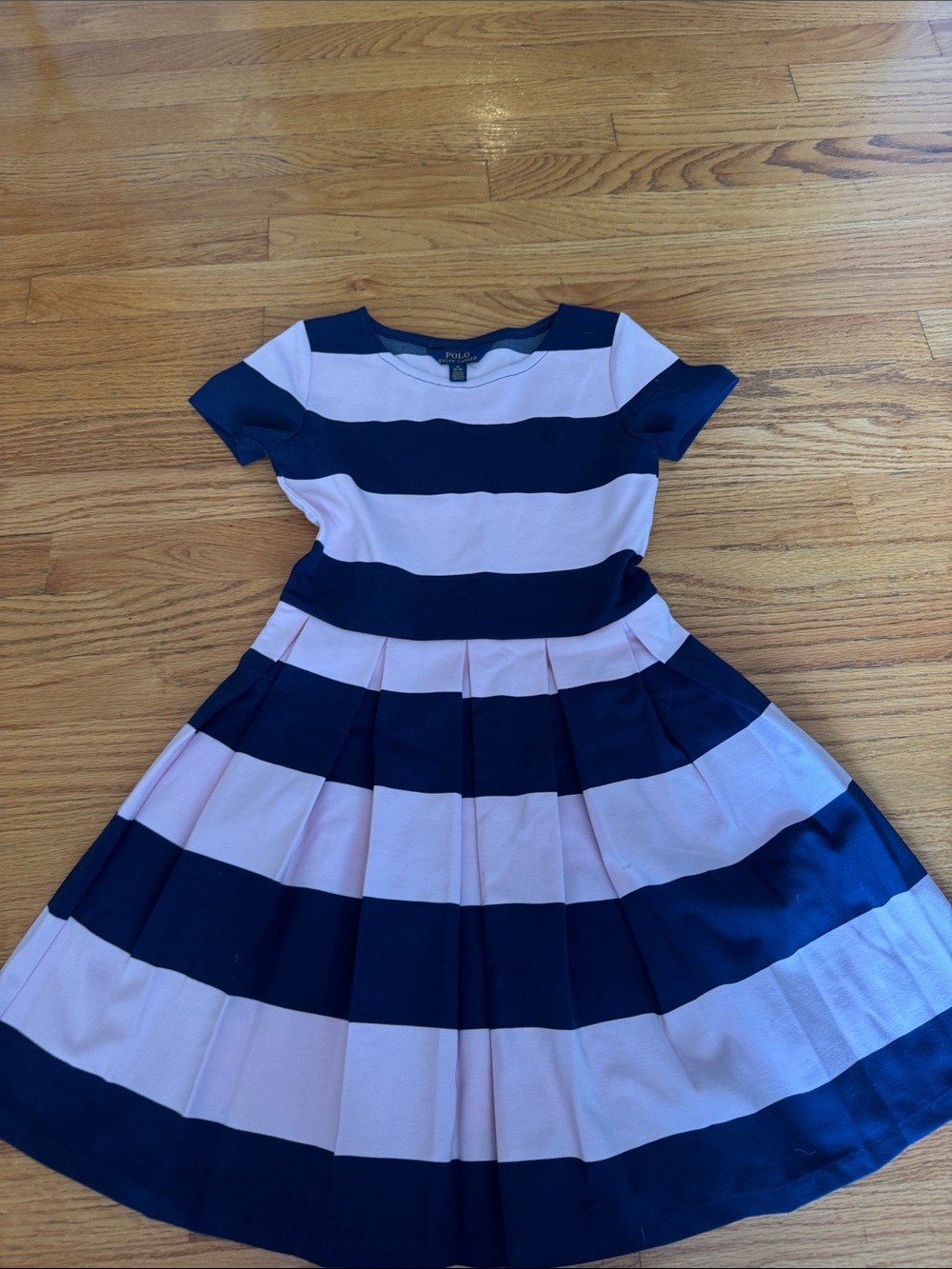 Polo by Ralph Lauren Navy and Light Pink Striped Fit-and-Flare Dress